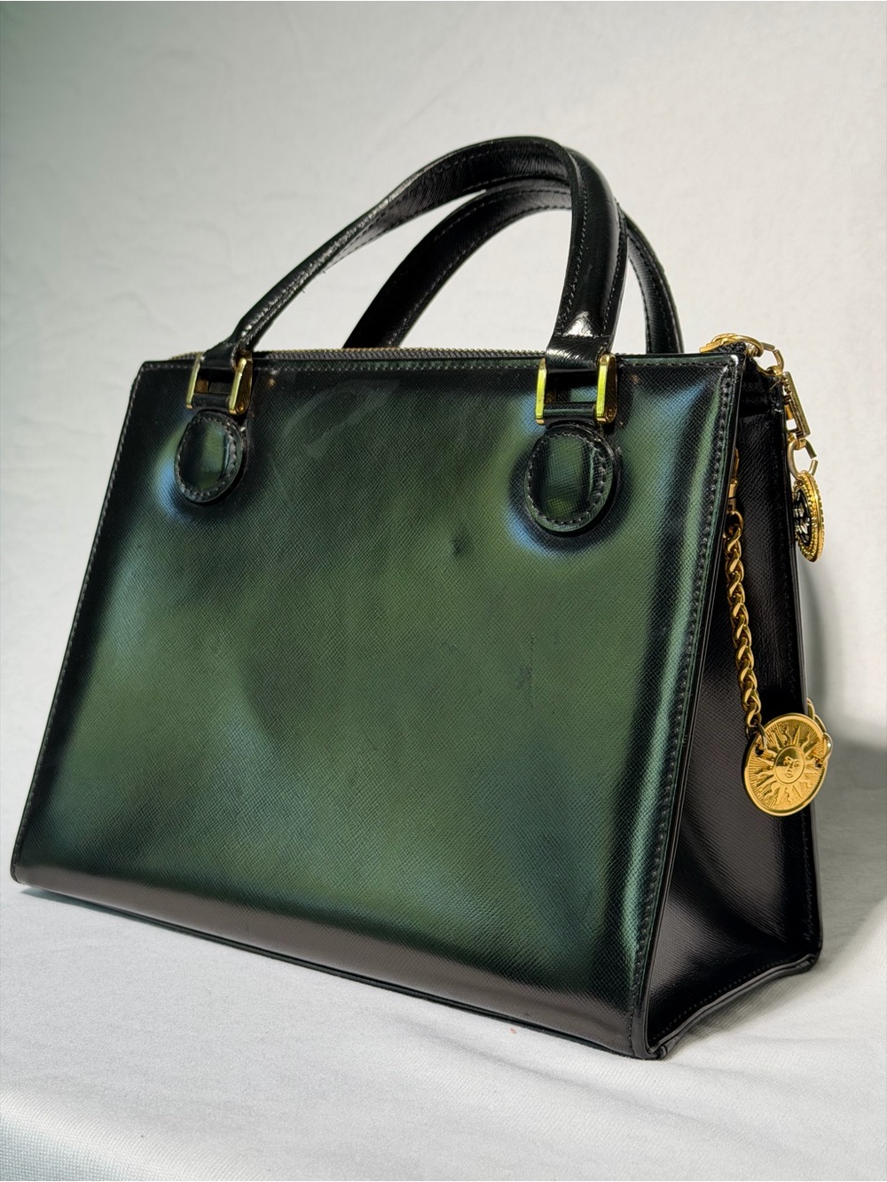 Vintage Gianni Versace Black Leather Medusa Sun Charm Bag - Picture 9 of 17